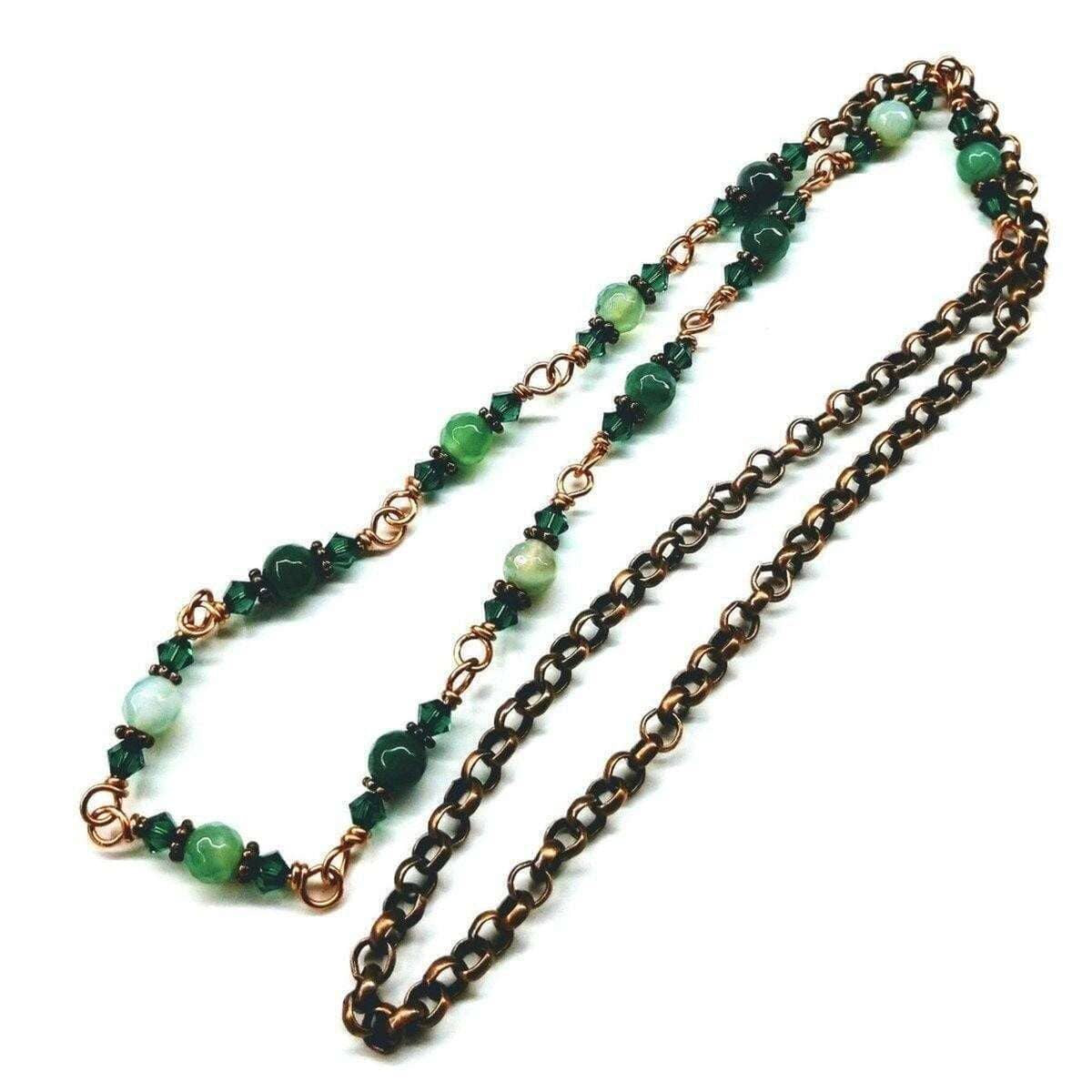 24 Inches Emerald Agate Striped Gemstone Wire Wrapped Necklace